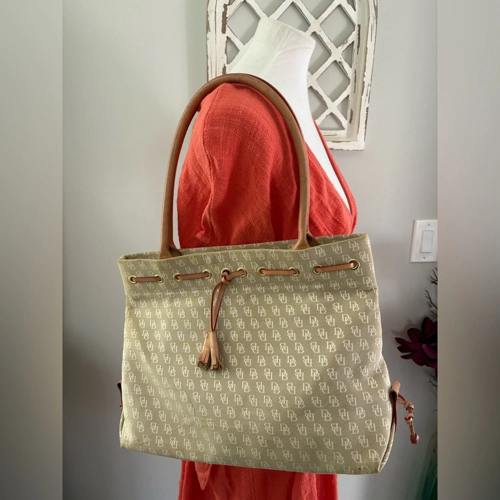 Dooney & Bourke Signature Canvas / Leather Satchel Tote In Tan